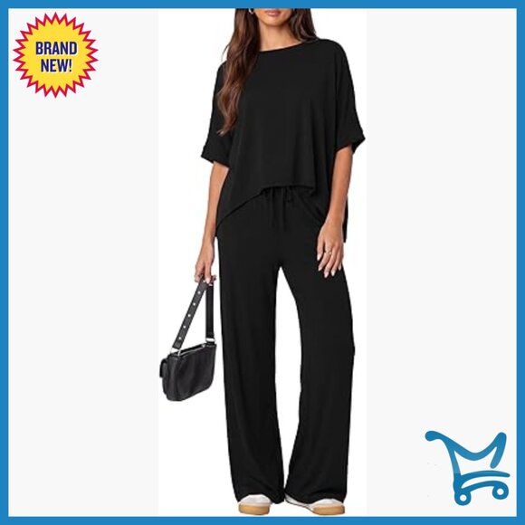 Women's Lounge Set Short Sleeve Top Wide Leg Pants Tracksuit